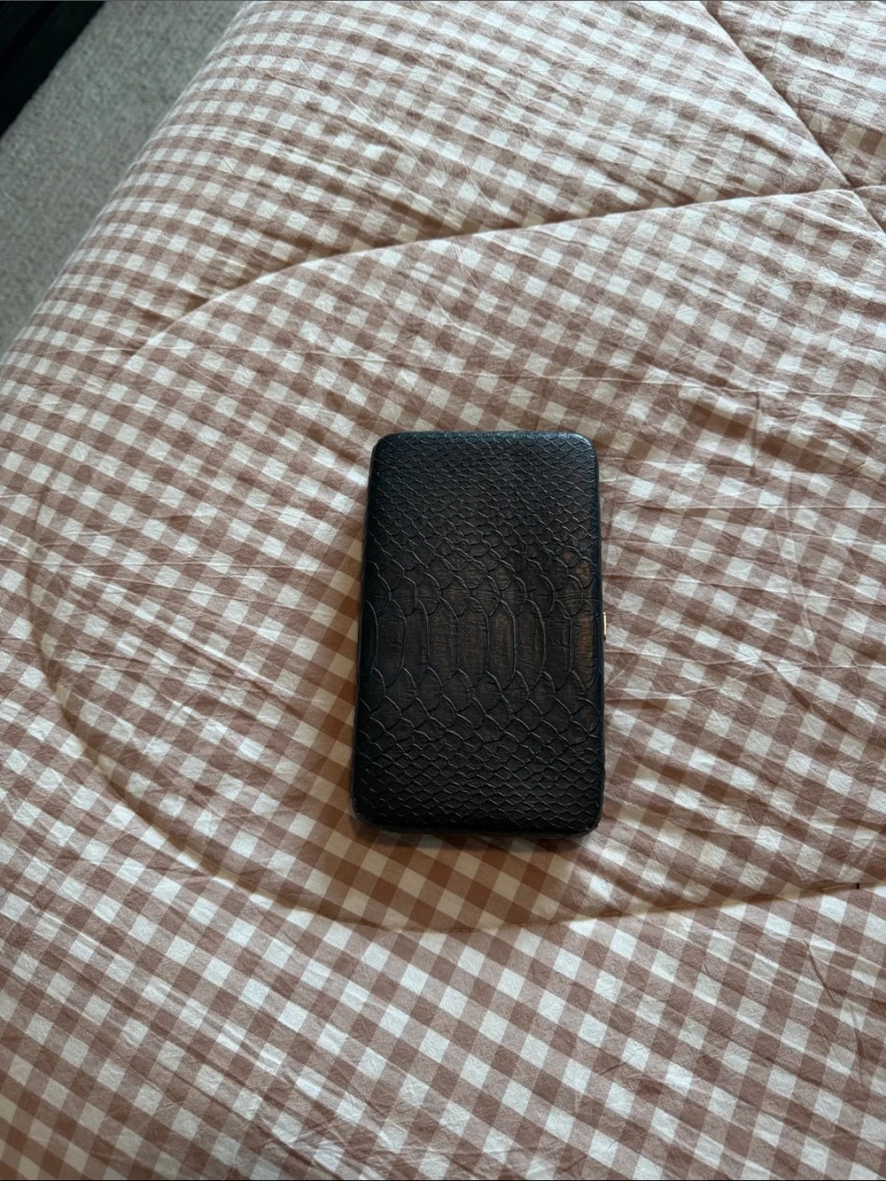 Black Faux Croc Leather Phone Wallet Case - Unbranded